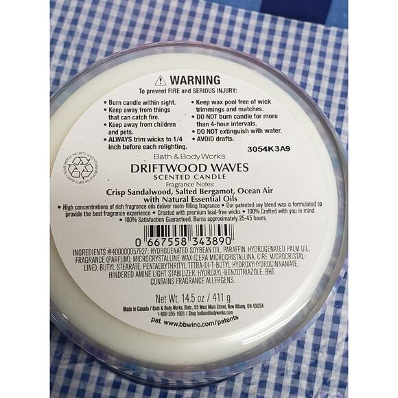 BBW Driftwood Waves Glass Decorative Lid Large 3 Wick 14.5oz Candle - Picture 3 of 3